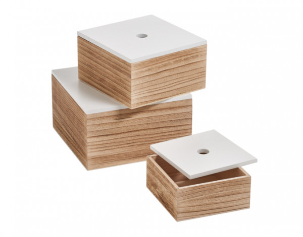 Boxen-Set 3-teilig weiss/natur mit Deckel, Holz